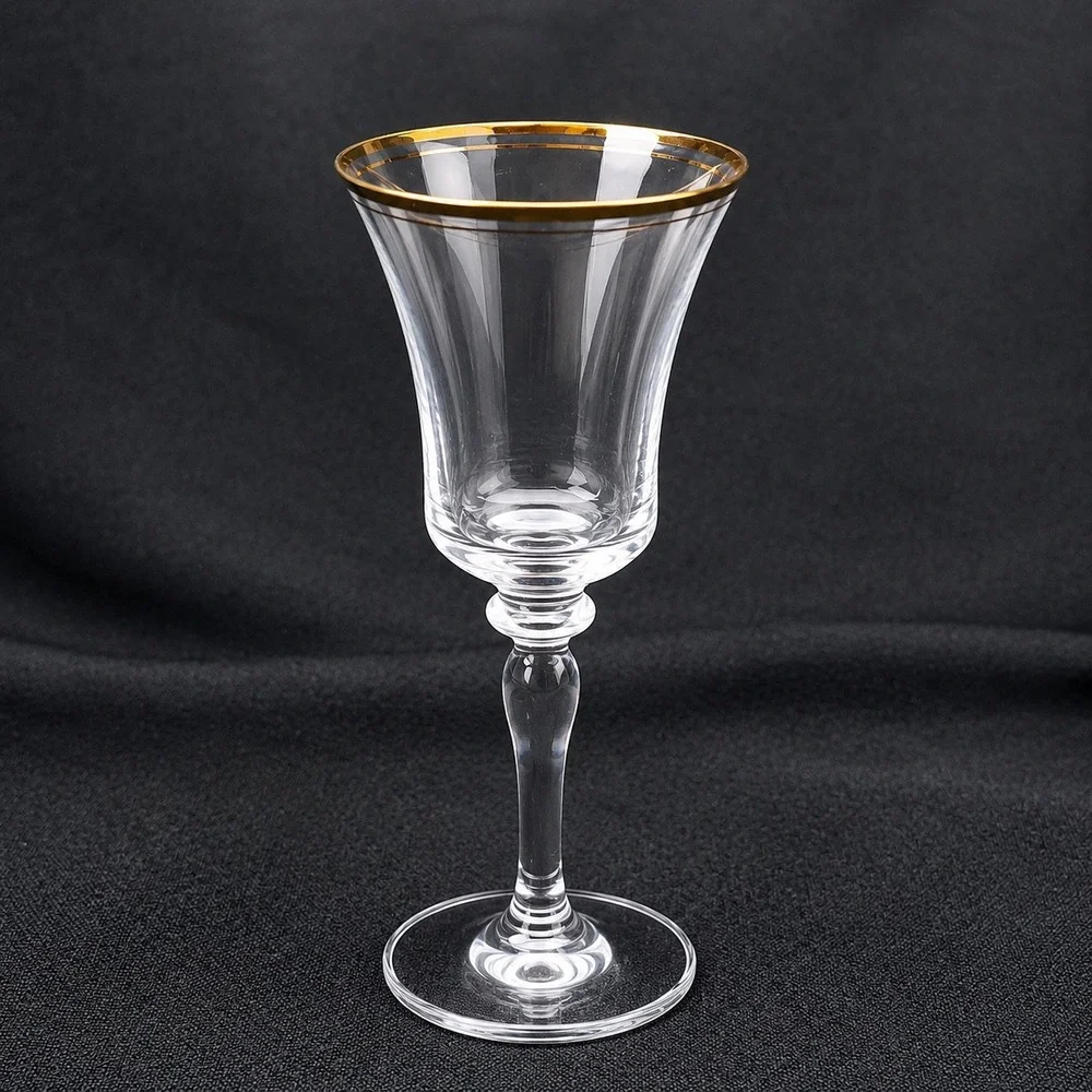 Mikasa‎ Jamestown handblown Wine Glasses Gold Rim Flared Tulip Baluster Stem 2pc